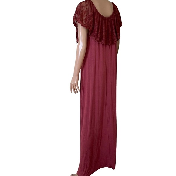 Just Found maxi dress in burgundy lace over shoulder flowy plus size 1X New - Picture 7 of 13